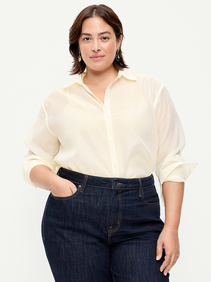 Image 5 of 6, Organza Button-Down Shirt