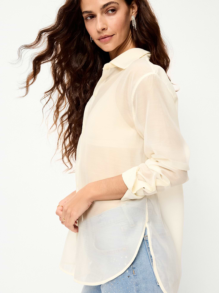 Image 4 of 6, Organza Button-Down Shirt