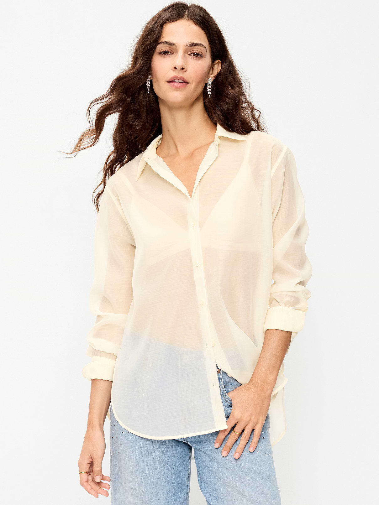 Organza Button-Down Shirt