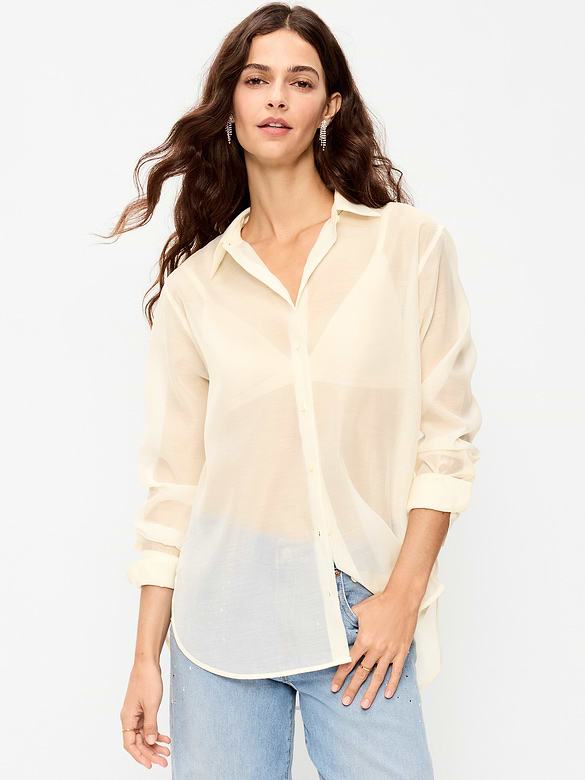 Organza Button-Down Shirt