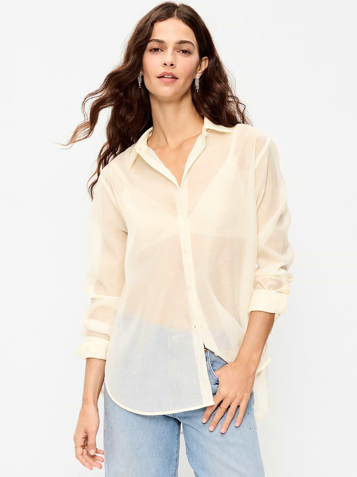 Image 1 of 6, spread collar, long sleeve, full-button front, full-button front, Product #1184393
