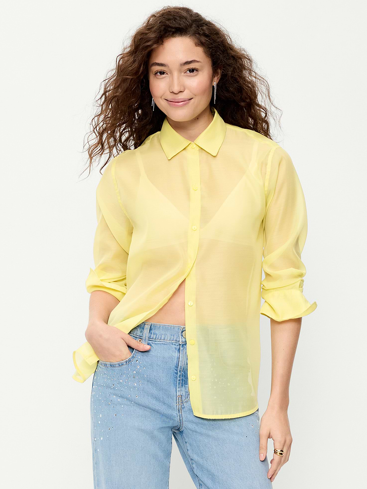 Image 3 of 6, Organza Button-Down Shirt