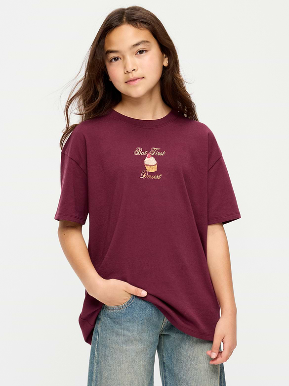 Oversized Short-Sleeve Graphic Tunic T-Shirt for Girls