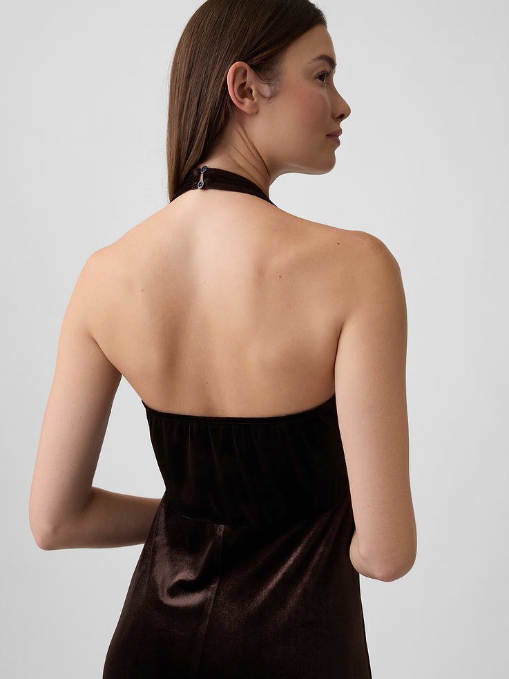 Image 3 of 4, Recycled Velour Halter Midi Dress