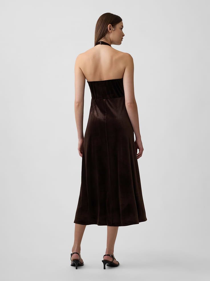 Image 2 of 4, Recycled Velour Halter Midi Dress