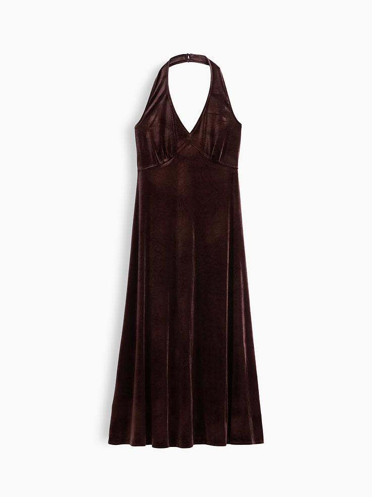 Image 4 of 4, Recycled Velour Halter Midi Dress