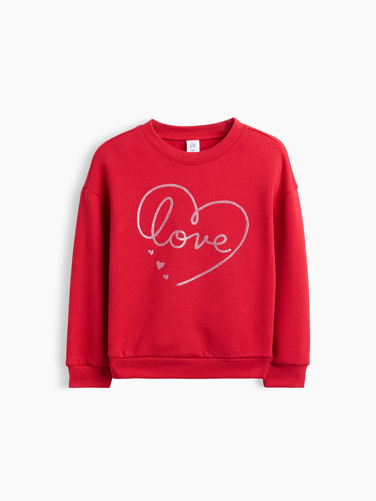 Image 1 of 3, Soft, comfy fleece., Dropped shoulder, long sleeves with banded cuffs., Crewneck., Gap logo at front., Banded hem., Product #1184557