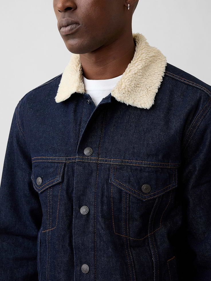 Image 4 of 5, Relaxed Sherpa-Lined Icon Denim Jacket