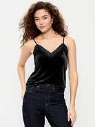 Image 3 of 3, Velvet Lace-Trim Cami Top