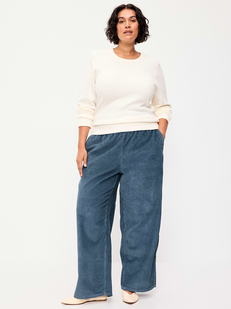 Image 7 of 8, High-Waisted Baggy Wide-Leg Corduroy Pants