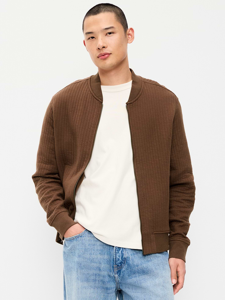 Image 1 of 4, rib-knit collar, long sleeves, rib-knit cuffs, full-length zipper, hand-warming pockets, Product #906139