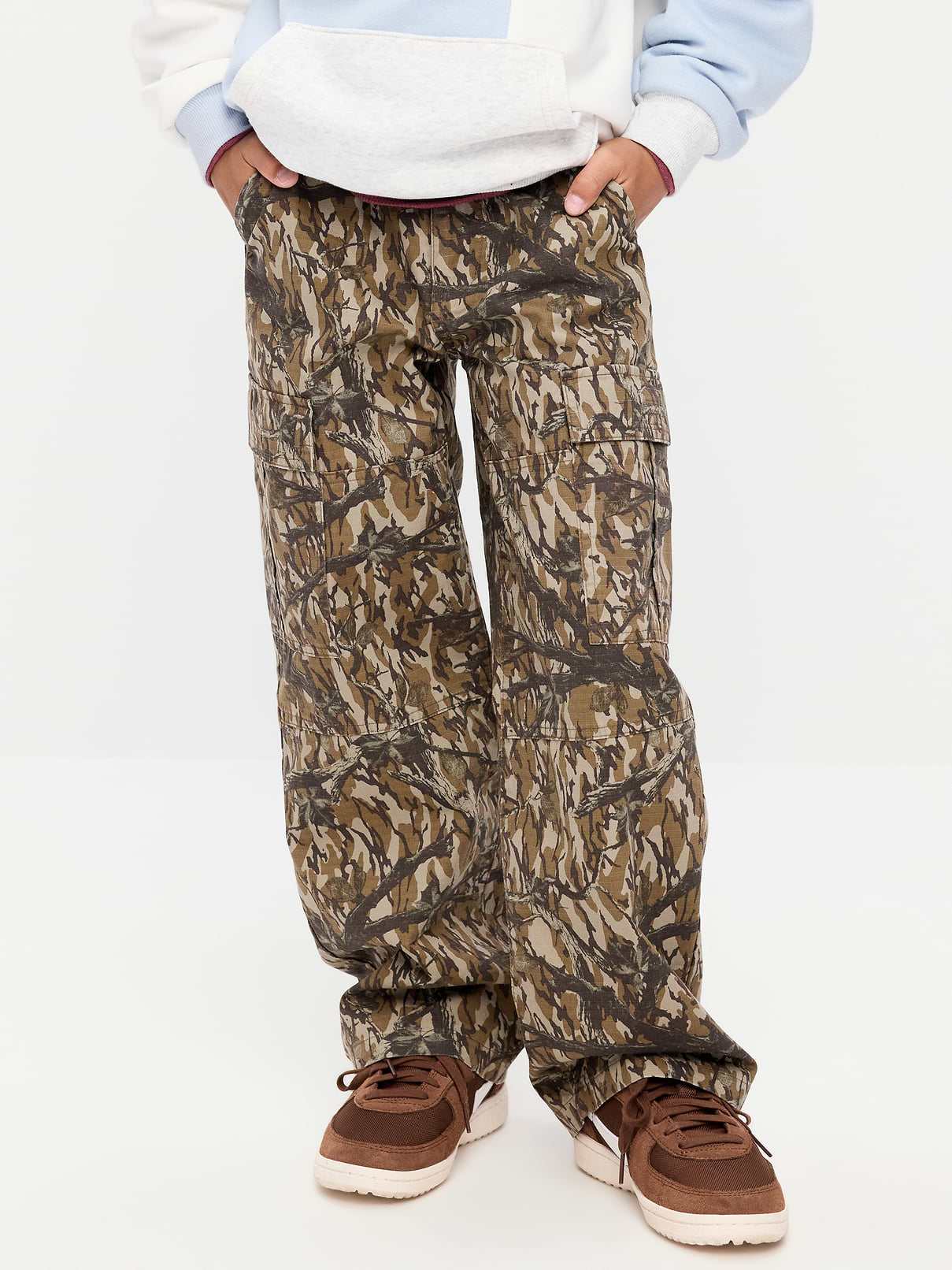 Image 1 of 1, interior adjustable waistband, regular button closure, zip fly, slanted side pockets, adhesive secure flap cargo pockets, patch pocket at back, Product #896188