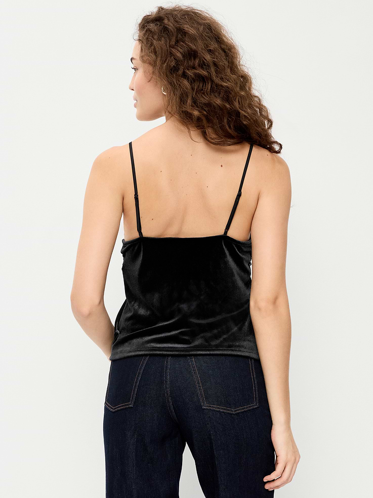 Image 2 de 3, Camisole en velours à bordure en dentelle