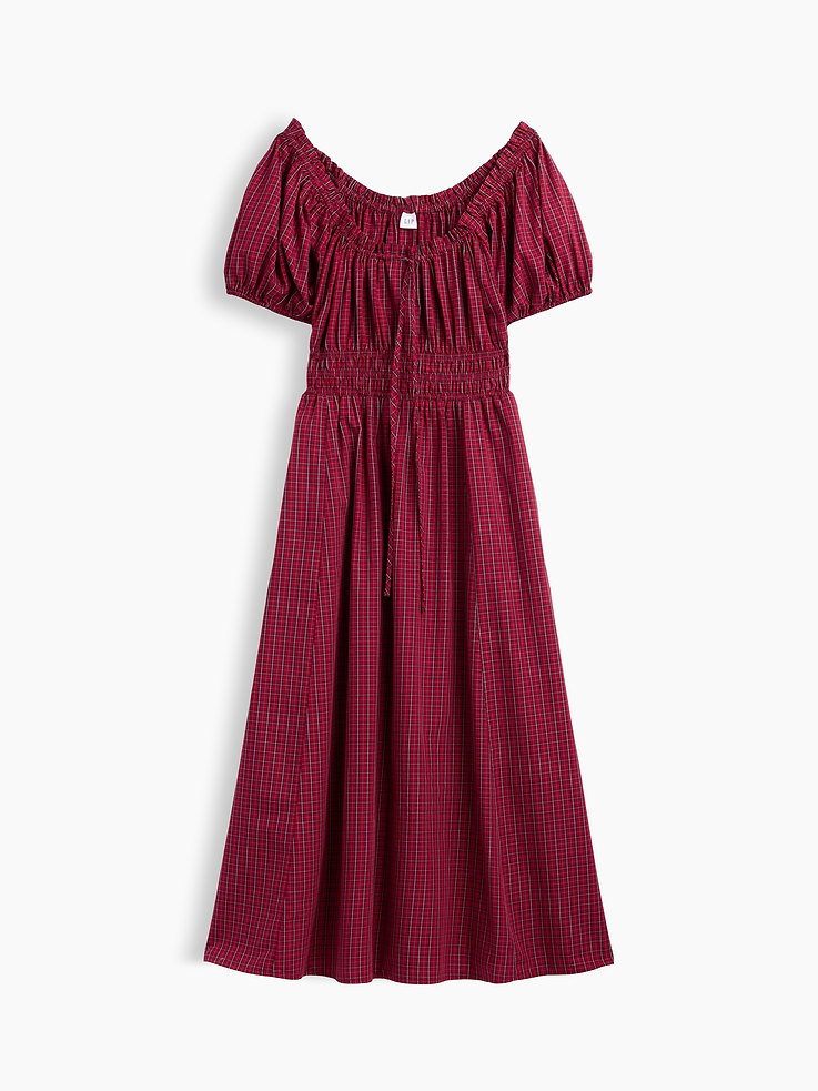 Image 6 of 6, Puff Sleeve Tie-Neck Midi Dress