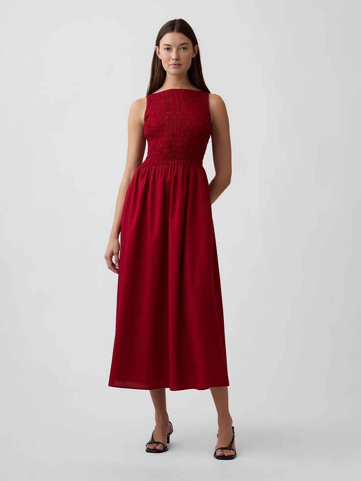 Image 1 of 6, Smooth weave., Sleeveless., Boatneck., Smocking at front and back., Shirring at waist., On-seam pockets., Select styles have allover print., This product was made in a factory that invests in gender equity and women’s empowerment through RISE. Learn more at, Product #1191900