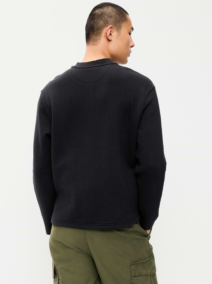 Image 2 of 4, Long-Sleeve Quilted Fleece Henley Sweatshirt