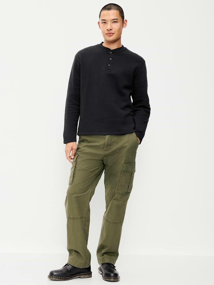 Image 3 of 4, Long-Sleeve Quilted Fleece Henley Sweatshirt