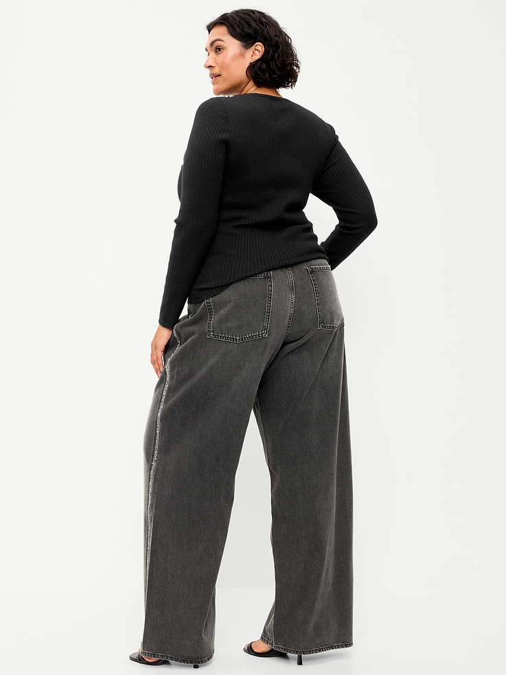 Image 9 of 9, Low-Rise Baggy Wide-Leg Embellished Jeans