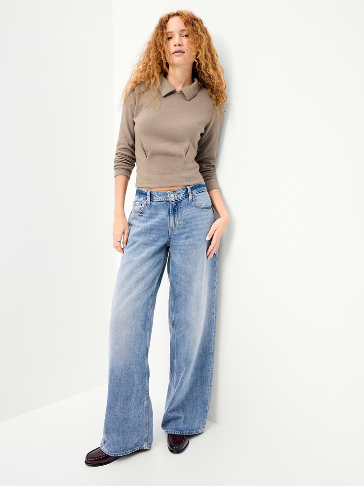 Image 3 of 6, Long-Sleeve Brushed-Jersey Polo Top