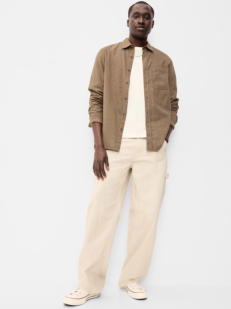 Image 3 of 4, Relaxed Long-Sleeve Flannel Pocket Shirt