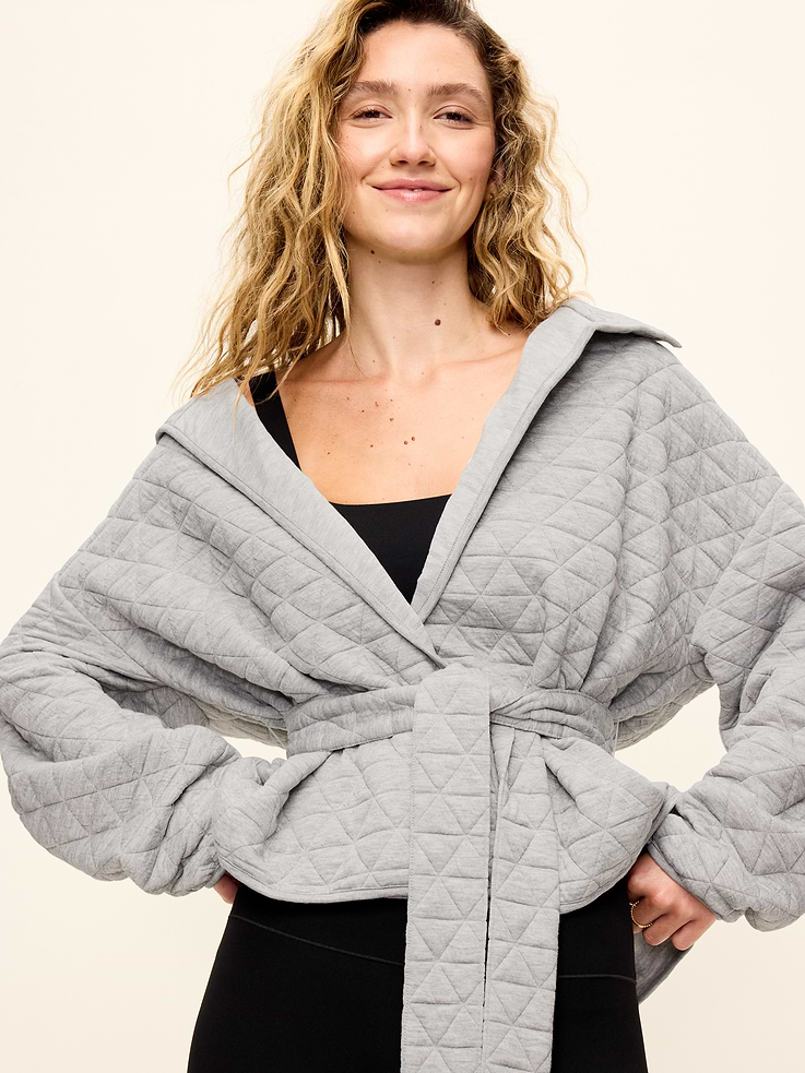Image 4 of 8, Quilted Bounce Fleece Wrap-Front Jacket