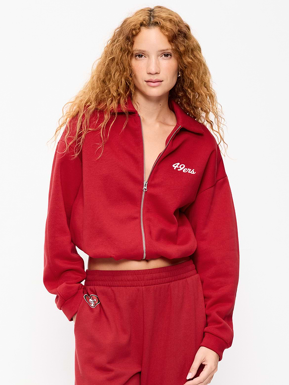 San Francisco 49ers Oversized Fleece Bomber Jacket for Women