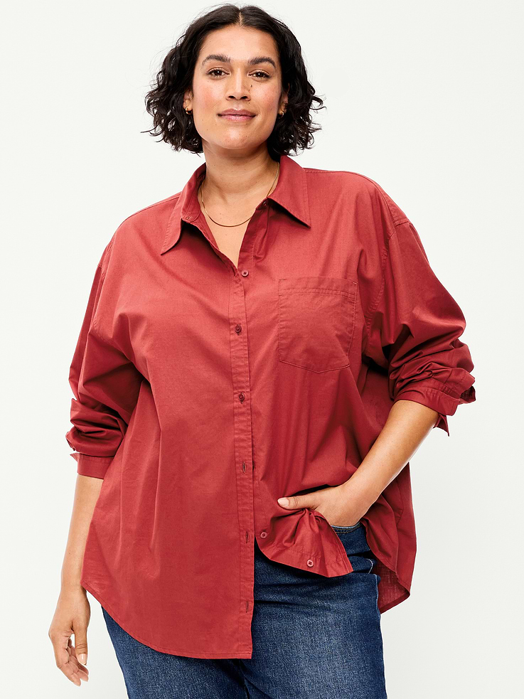 Image 7 of 8, Oversized Button-Down Boyfriend Shirt