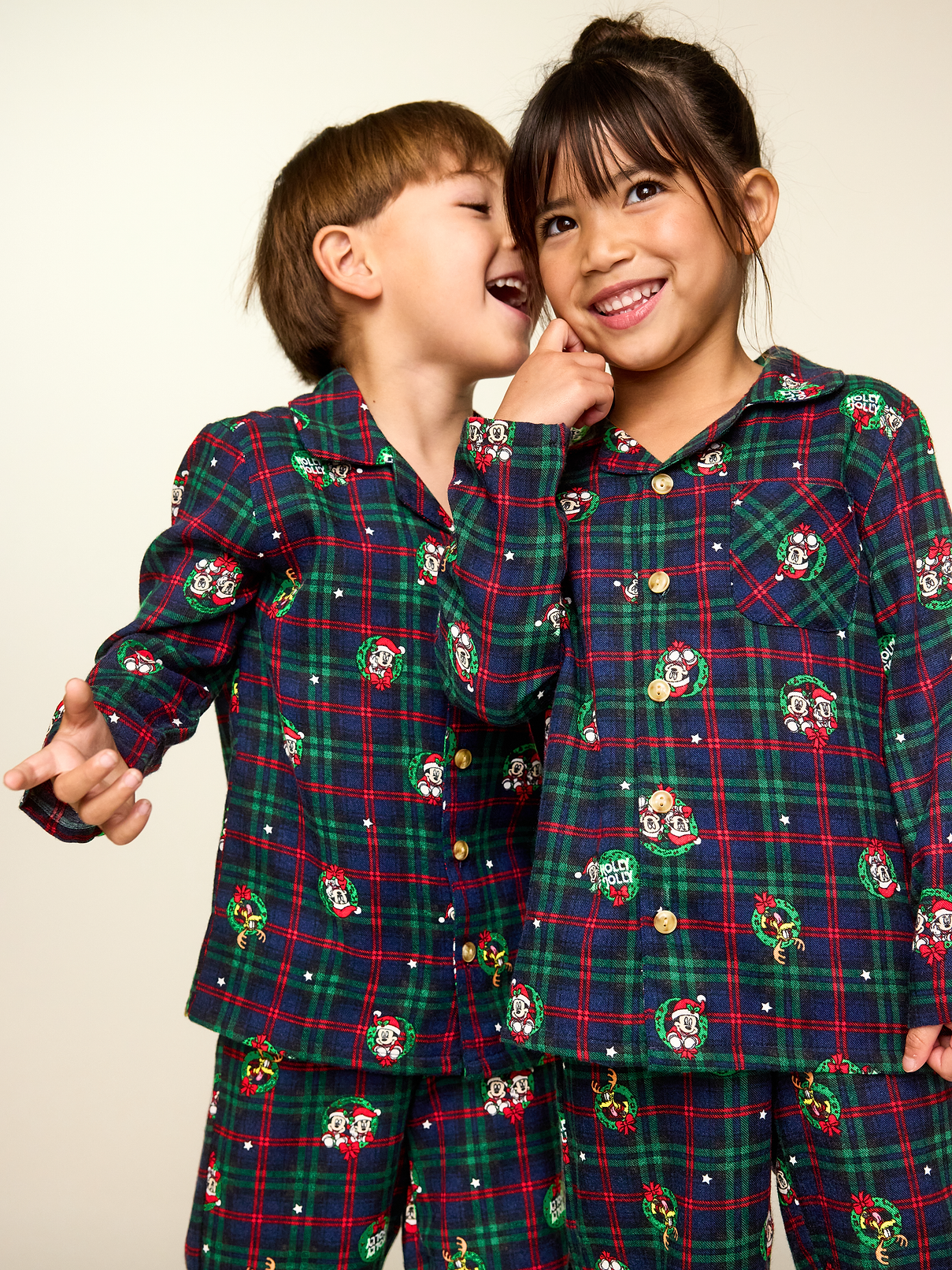 Image 1 of 3, notched collar, long sleeves, patch chest pocket, full button front, matching pajama pants, elasticized waistband, ©Disney, Product #910048