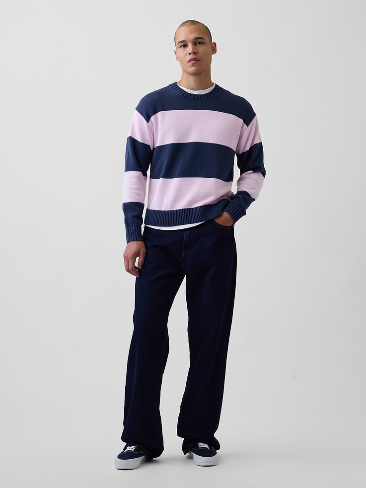 Image 2 of 5, Relaxed Stripe Crew Sweater