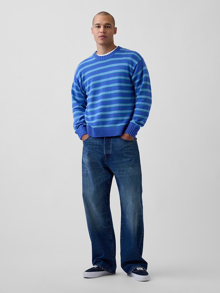 Image 2 of 5, Relaxed Stripe Crew Sweater