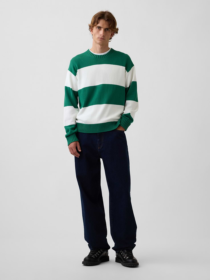 Image 2 of 5, Relaxed Stripe Crew Sweater
