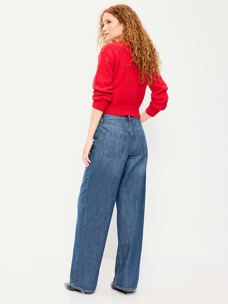 Image 3 of 7, High-Waisted Asymmetrical Button Baggy Jeans