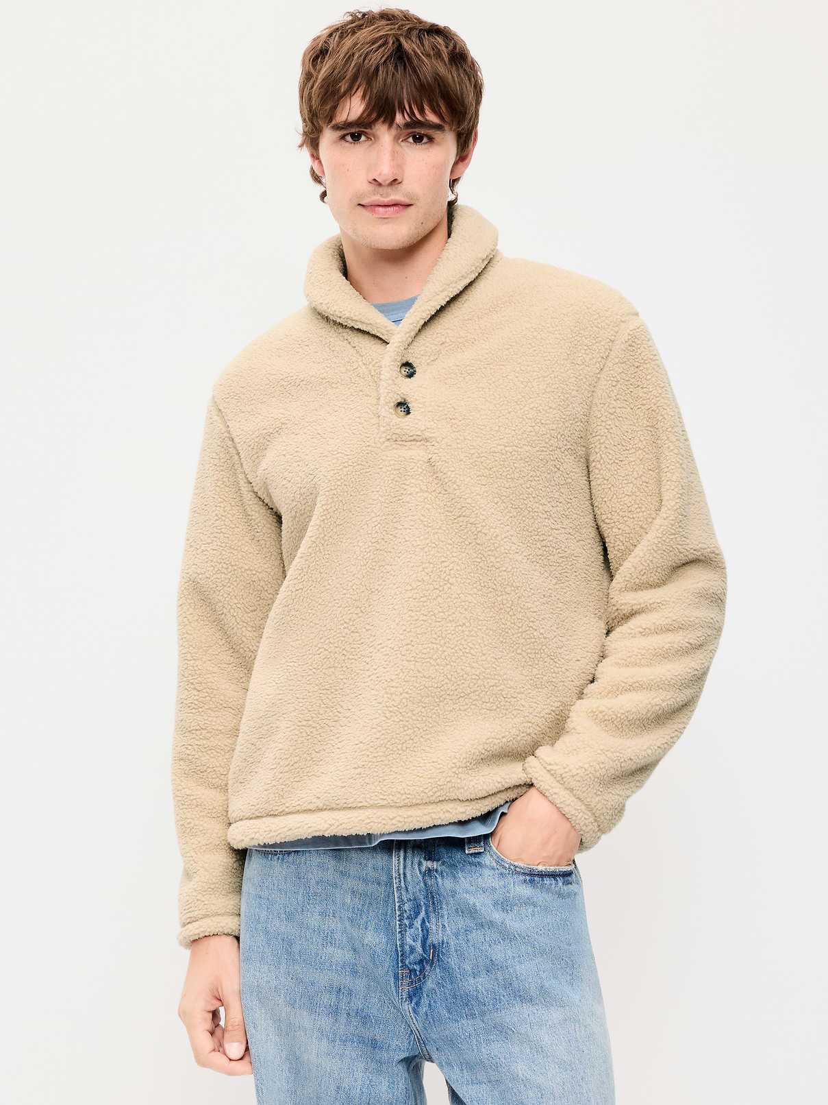 Shawl-Collar Sherpa Pullover