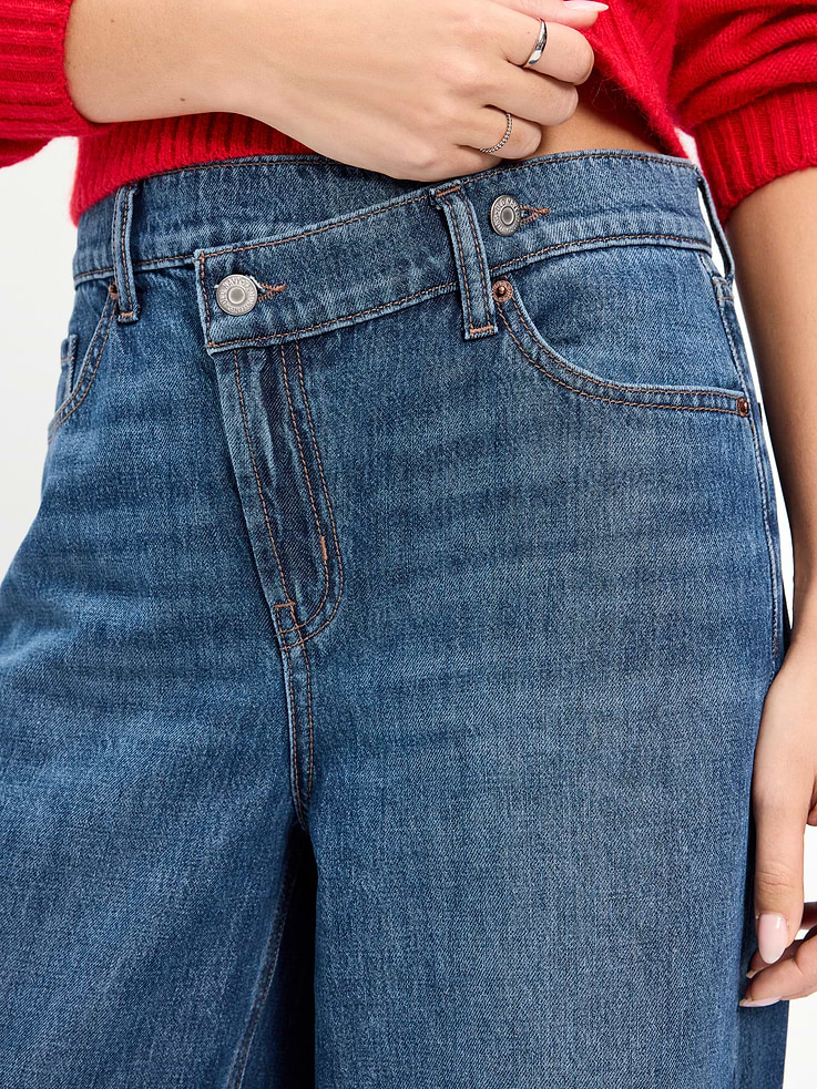Image 4 of 7, High-Waisted Asymmetrical Button Baggy Jeans