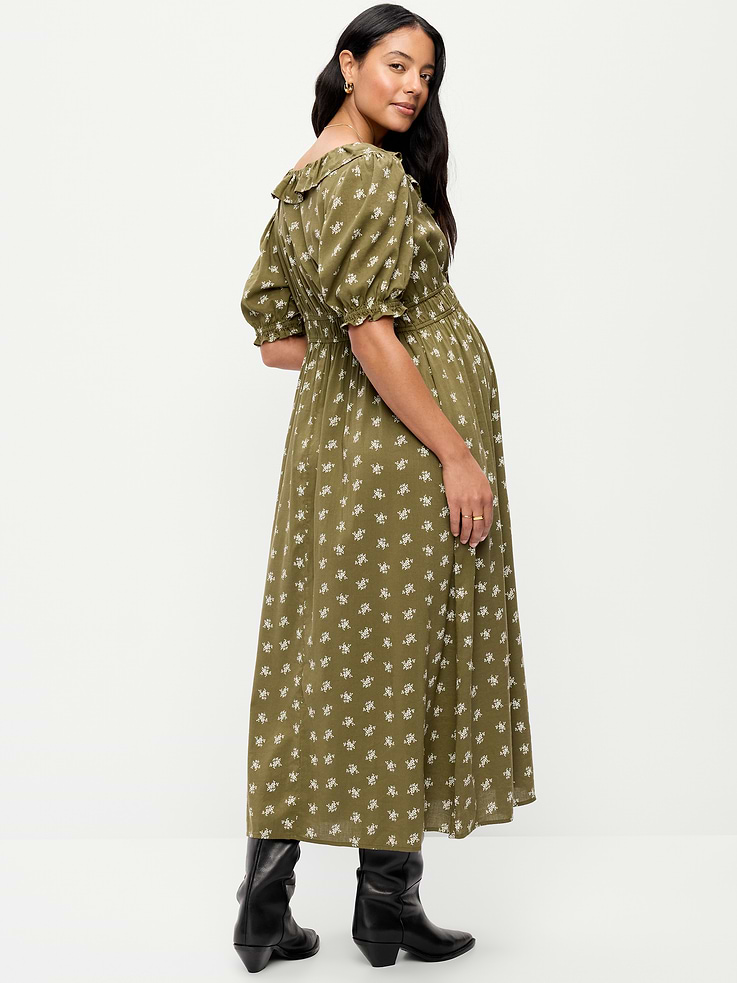 Image 2 of 4, Maternity Puff-Sleeve Maxi Dress