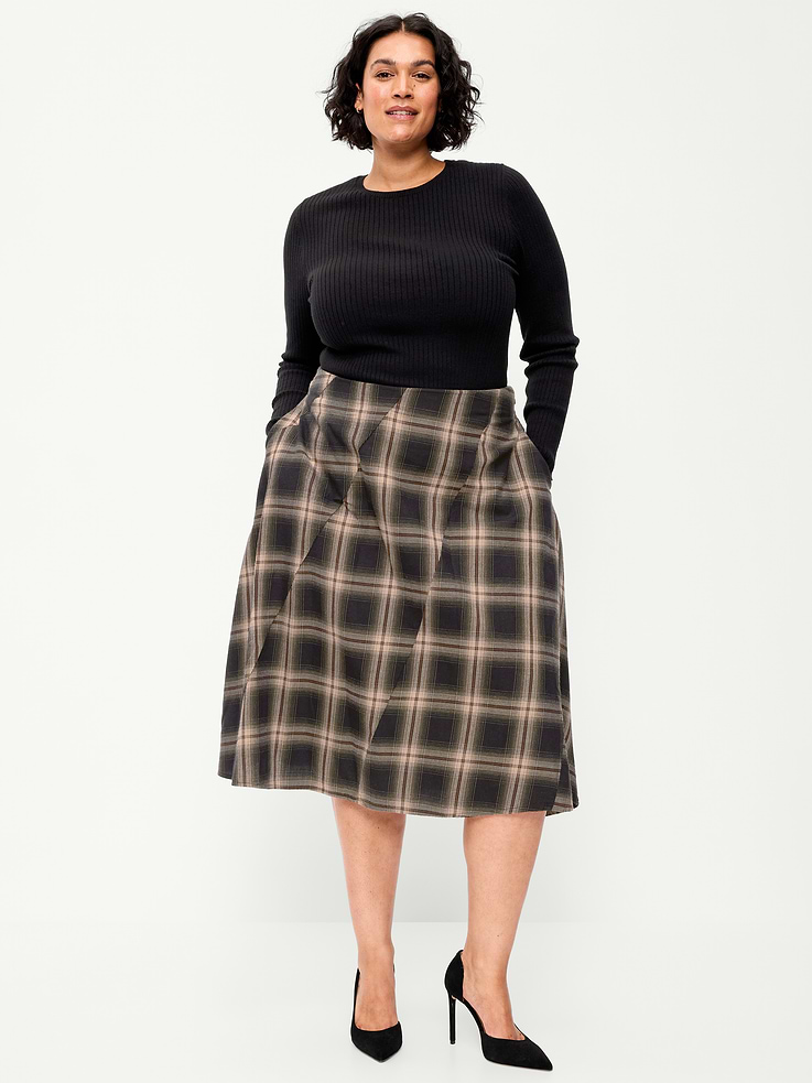 Image 7 of 8, Plaid Midi Skirt
