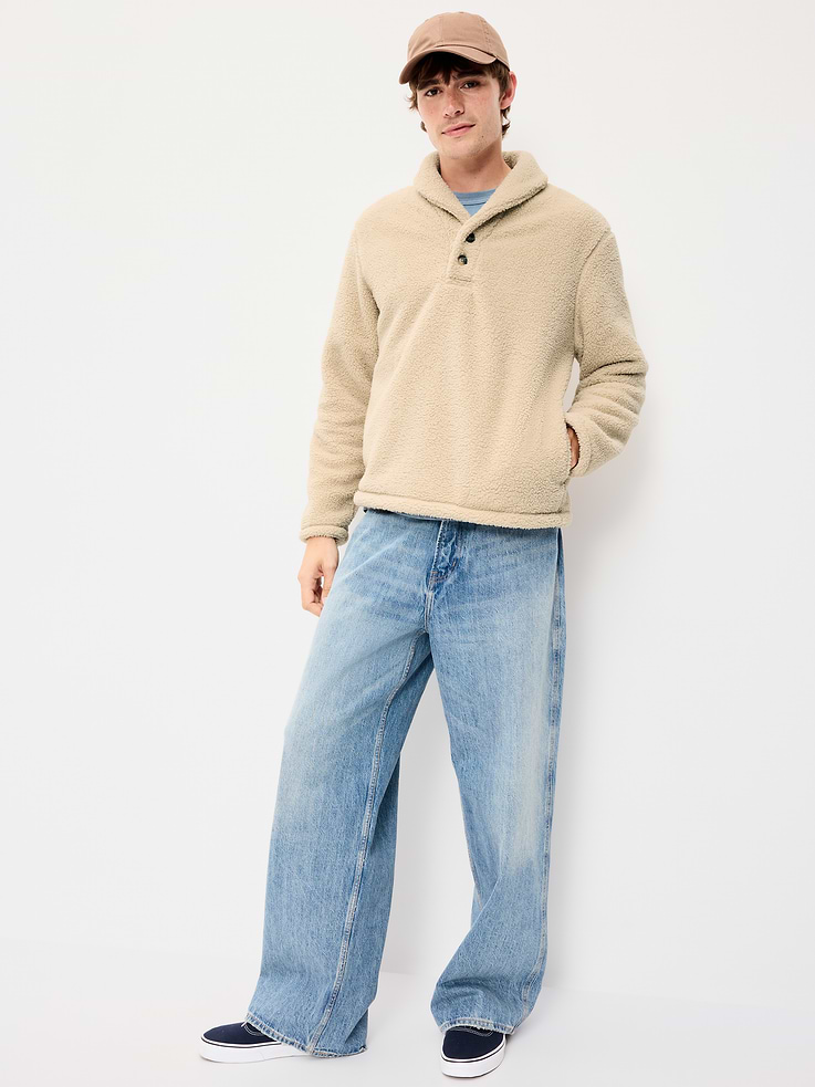 Image 3 of 4, Shawl-Collar Sherpa Pullover