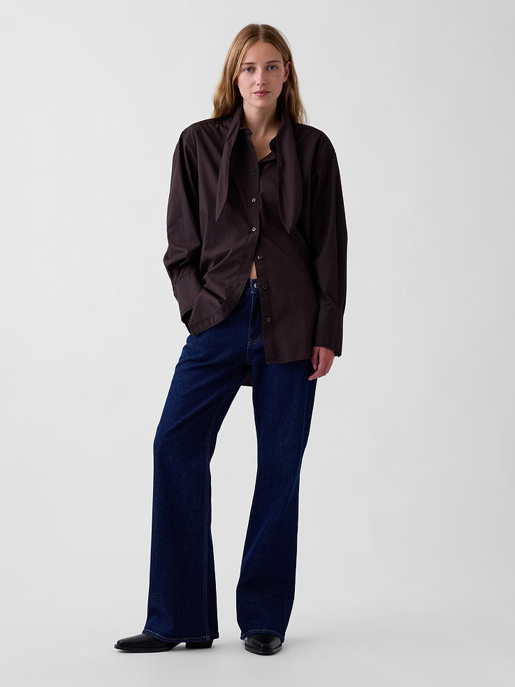 Image 2 of 5, Organic Cotton Poplin Tie-Neck Big Shirt