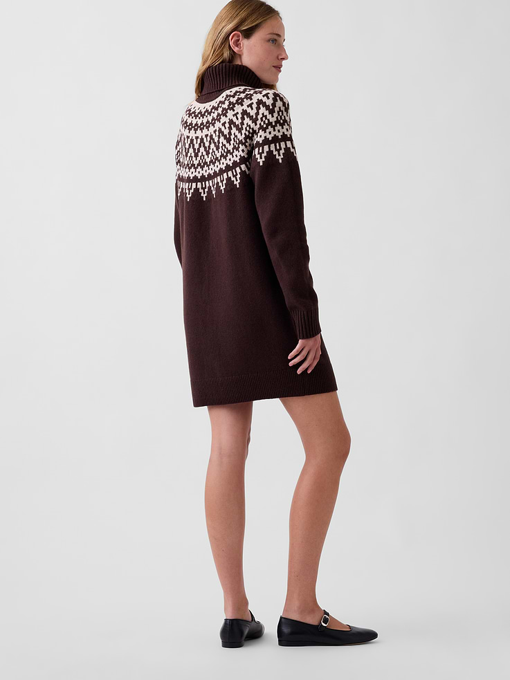 Image 2 of 6, CashSoft Fair Isle Turtleneck Sweater Mini Dress