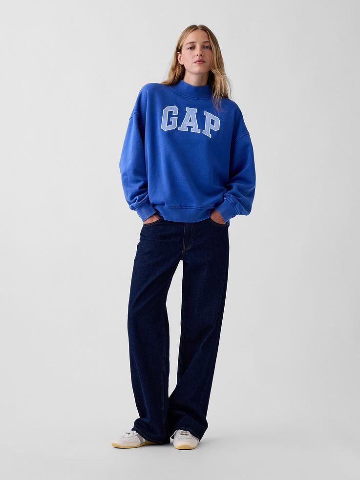 Image 2 of 7, VintageSoft Oversized Mockneck Logo Sweatshirt