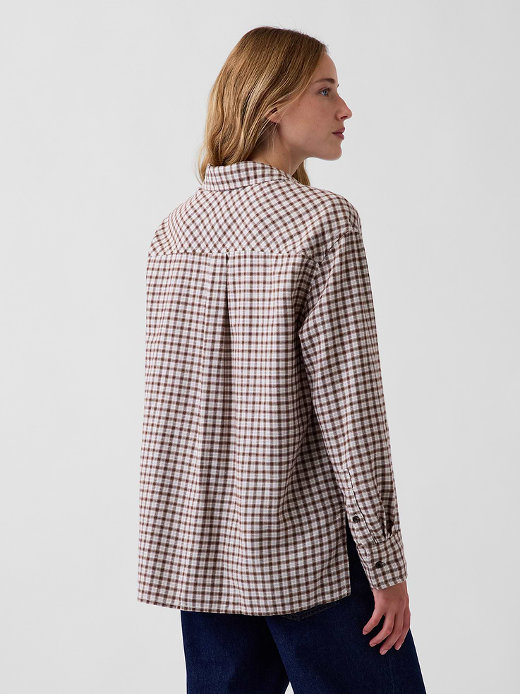 Image 3 of 5, Oversized Straight-Hem Flannel Shirt