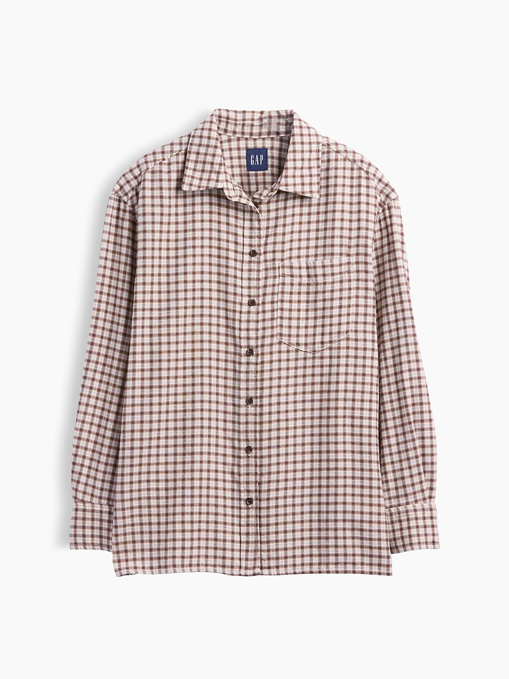 Image 5 of 5, Oversized Straight-Hem Flannel Shirt