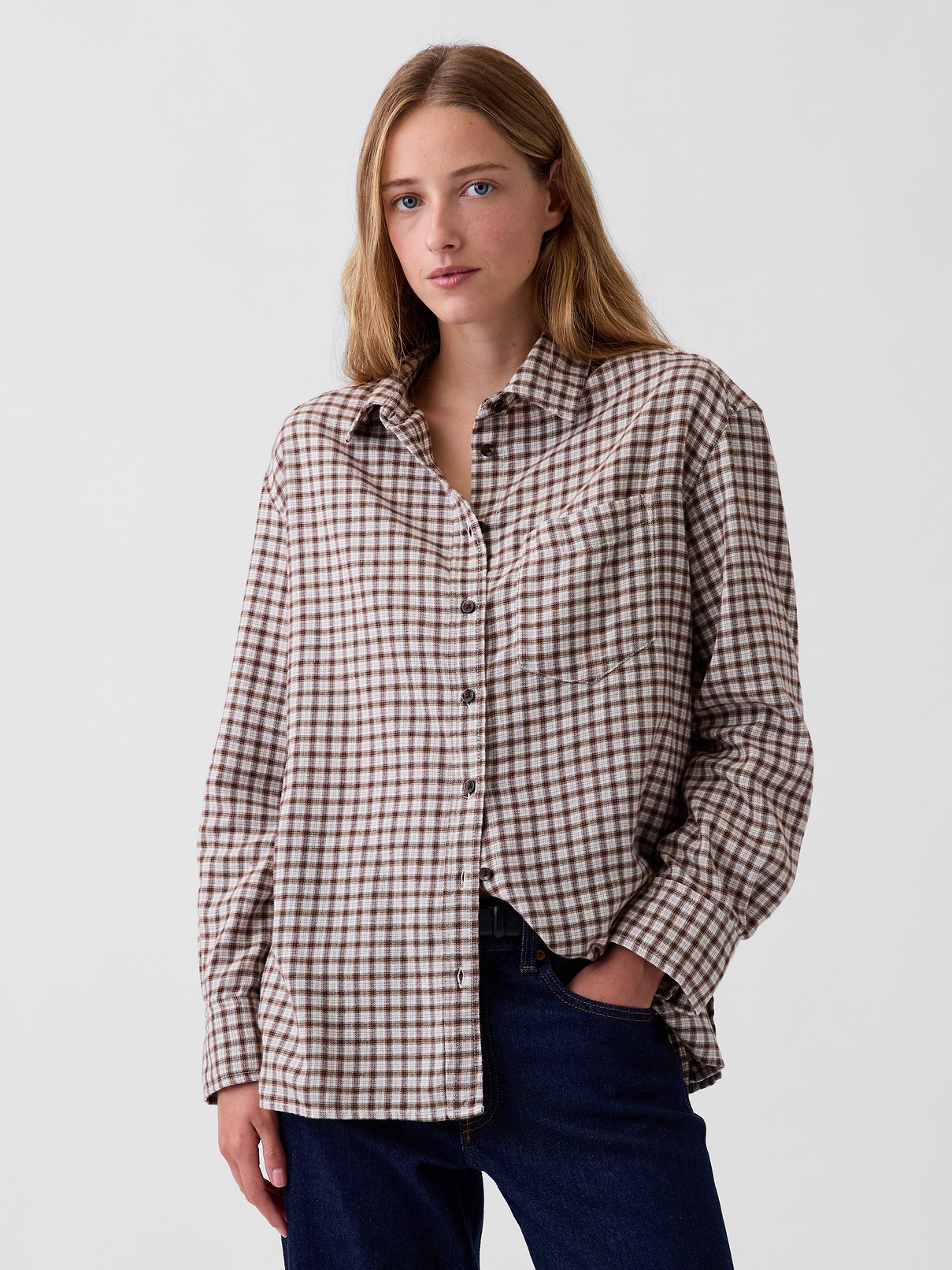 Oversized Straight-Hem Flannel Shirt