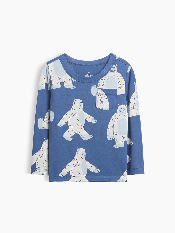 Image 1 of 2, Our favorite mix-and-match essentials go from tummy time to playtime in no time. All made with soft cotton in playful prints and bright colors., Crewneck., Long sleeves., Chest patch pocket., Assorted allover prints., Made with 100% Protocol cotton verified by the U.S. Cotton Trust Protocol, a program which works with farms committed to improving their environmental footprint by minimizing water usage and improving soil health (Claim No. 10127)., Product #915306
