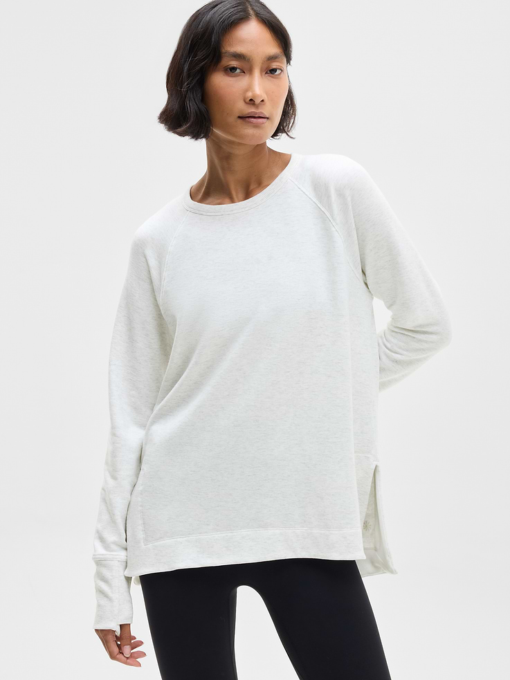 Image 1 of 5, Your favorite CYA sweatshirt, now with revamped finishes, stay-closed thumbholes, and a crew neckline, FOR: Lounge and restoration, FEEL: Super-soft Brushed Nirvana is extra cozy, Thumbholes hold sleeves in place and keep you warm, Slits on side for easier mobility, Product #659287