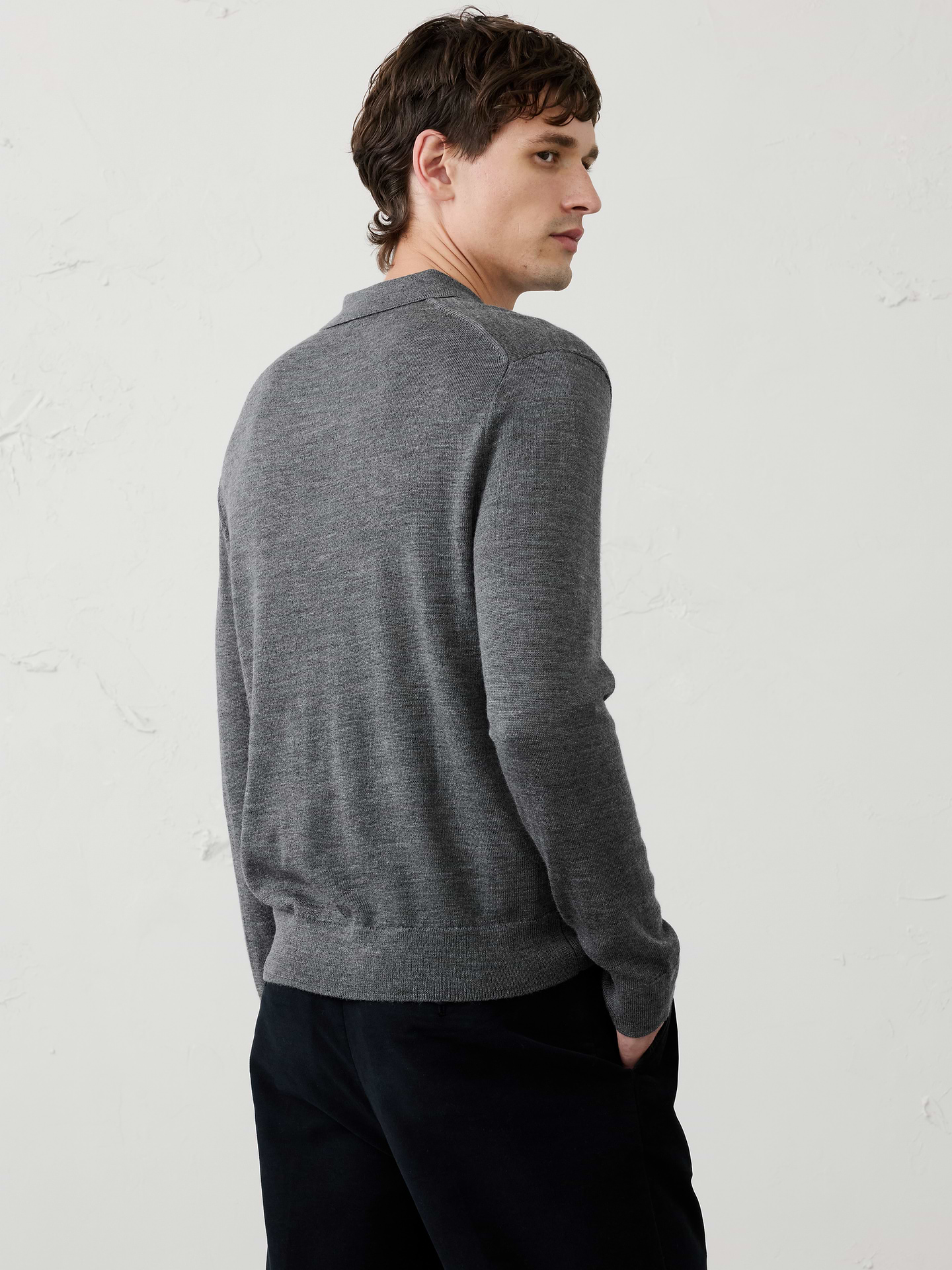 Image 2 of 6, Merino Wool Polo Sweater