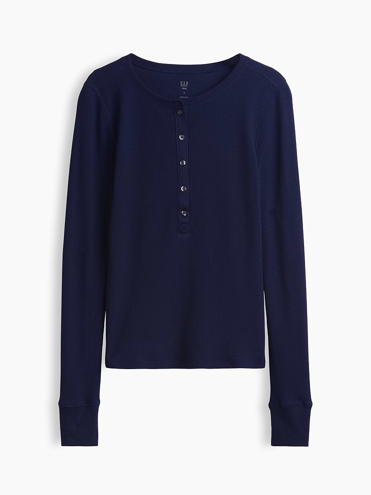 Image 5 de 5, Haut de pyjama henley en tricot gaufré