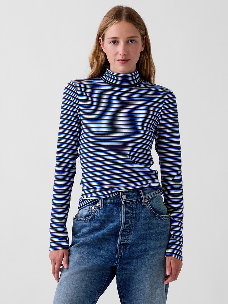 Image 1 of 4, Soft, stretch modal-blend T-shirt., Turtleneck., Long sleeves., Product #915375