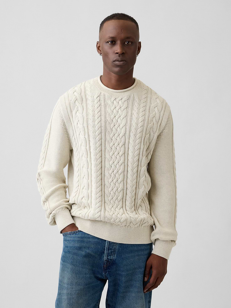 Image 1 of 5, Soft cotton knit., Dropped shoulder, long sleeves with ribbed cuffs., Ribbed crewneck., Ribbed hem., This product was made in a factory that invests in gender equity and women’s empowerment through RISE. Learn more at, Product #1177042