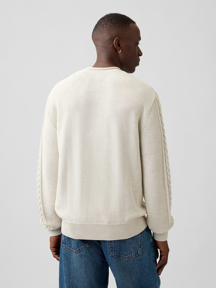 Image 2 of 5, 100% Cotton Relaxed Cable-Knit Crewneck Sweater